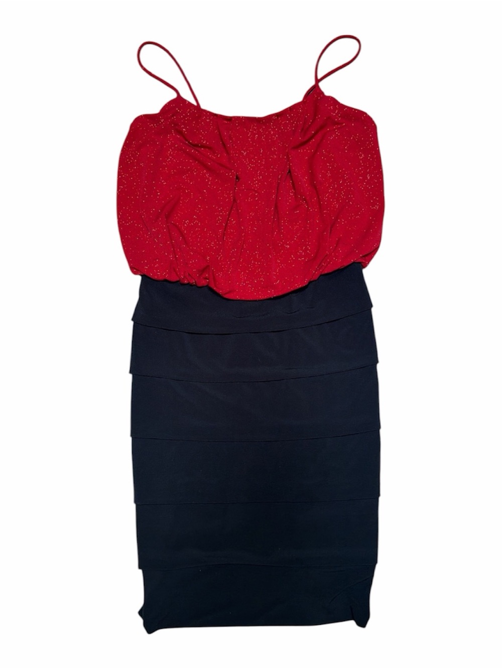 Vintage Y2K Sweet Storm Sparkly Red & Black Tiered Mini Dress – Small